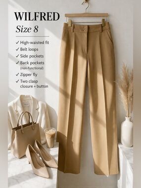 Wilfred Tan High Waisted Tailored Pants Size 8